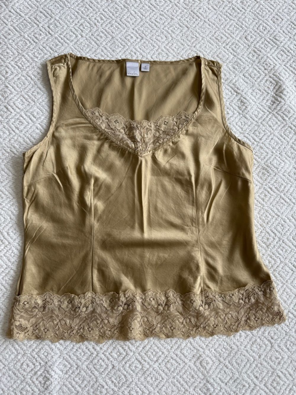 Caslon Tan Lace-Trim Tank Top 100% Silk  Sz M